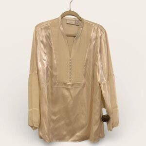 Chico’s Rosalia Tunic Pleated Poet Long Sleeve Antique Ivory Sz 3 / US 16 NWT